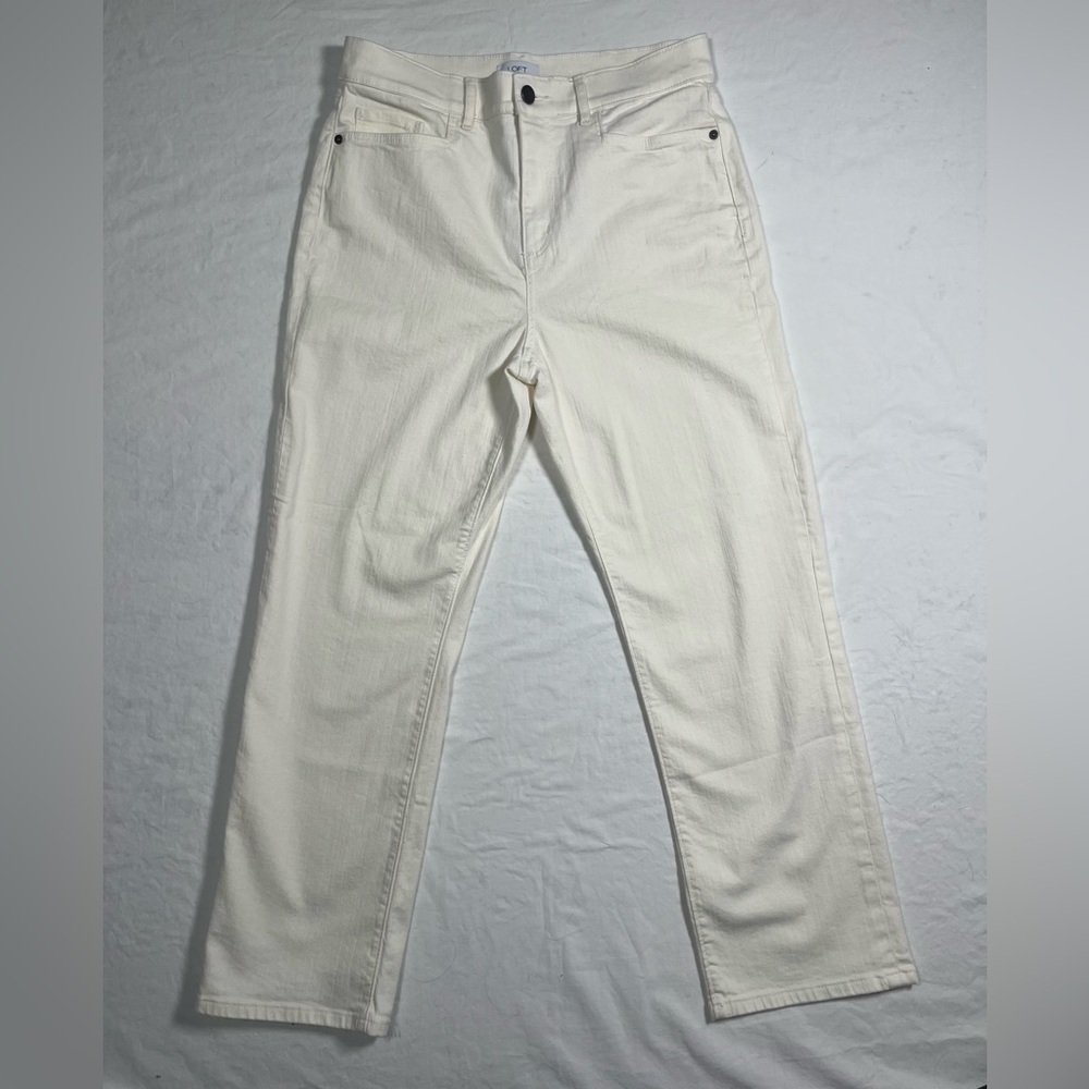 LOFT Outlet High Rise Straight Ivory Jeans Size 10
